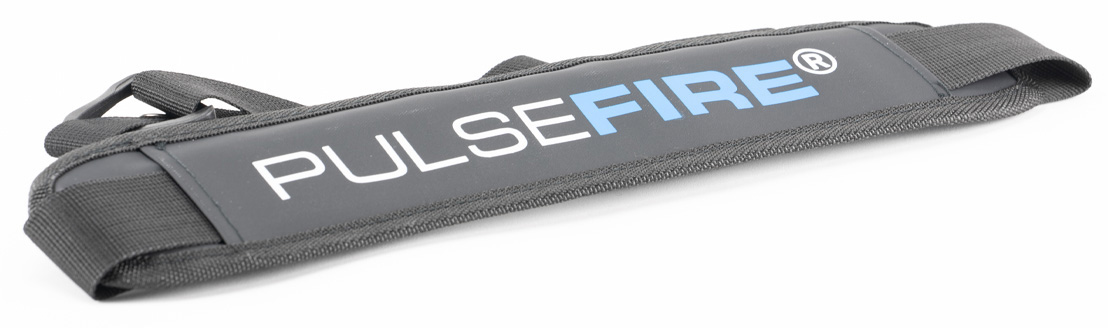 Gray Pulsefire carrying strap with logo