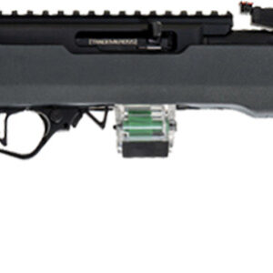 Black semi-automatic rifle with synthetic stock