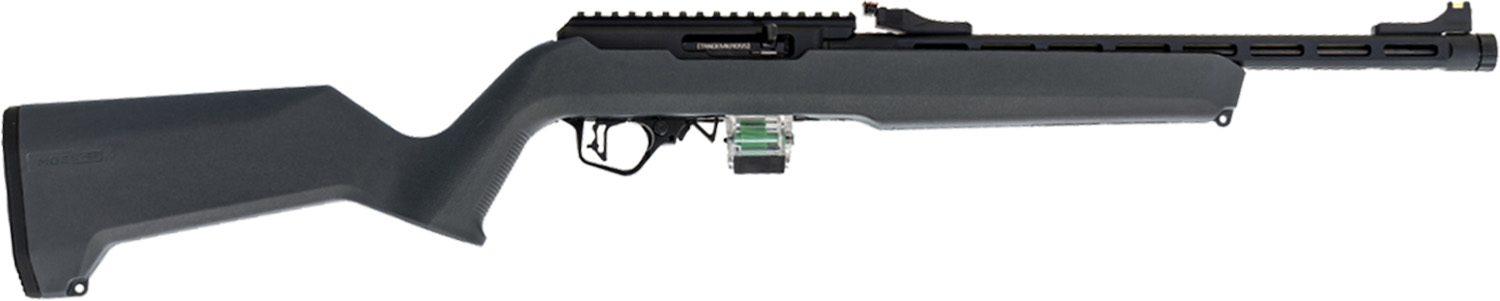 Black semi-automatic rifle with synthetic stock