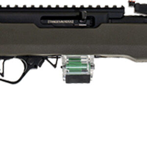 Olive green semi-automatic rifle on white background