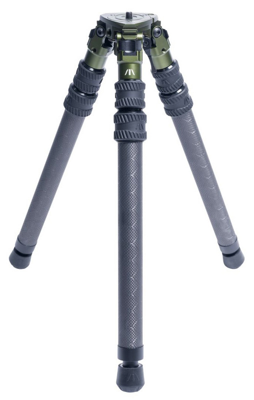 Carbon fiber tripod with green metal head