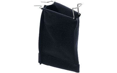 Black fabric hanging pouch with metal hooks