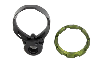 Black clamp mount and green threaded ring