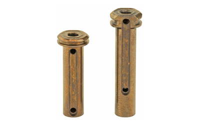 Two brass threaded insert anchors on white background