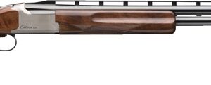 Side view of wooden stock over-under shotgun