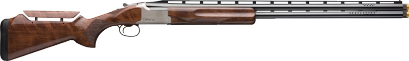 Side view of wooden stock over-under shotgun
