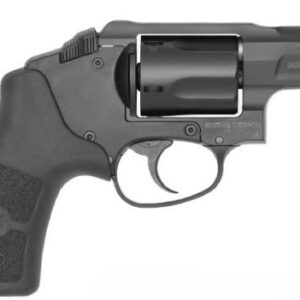 Compact black revolver handgun on white background