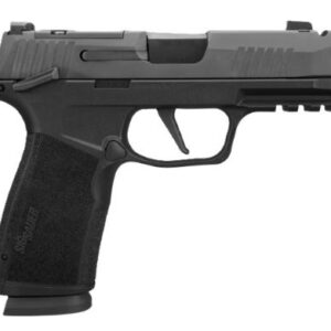 Black semi-automatic handgun isolated on white background