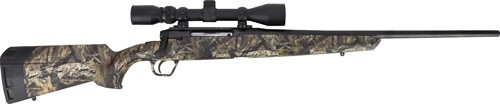 Camouflage bolt-action rifle with mounted scope