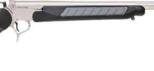 Black and silver hunting rifle on white background