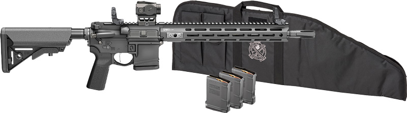 Modern AR-style rifle with magazines and carrying case