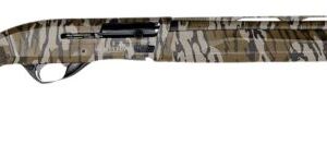 Camouflage-patterned shotgun on white background