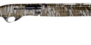 Camouflage bolt-action hunting rifle on white background