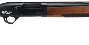 Wood-stock semi-automatic shotgun on white background