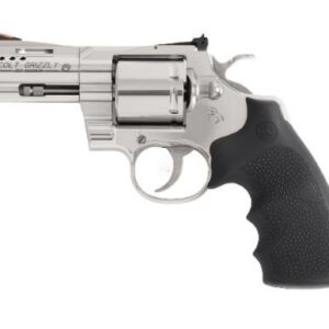 Stainless steel revolver with black rubber grip