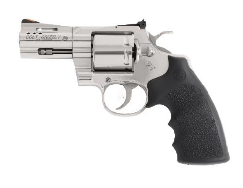 Stainless steel revolver with black rubber grip