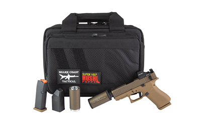Tactical bag with handgun, suppressor, and magazines