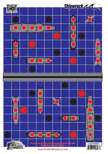 Battleship-style game board with ships and hit markers