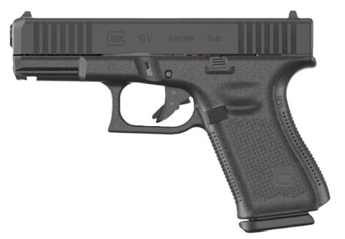 Black Glock 19 semi-automatic handgun side view