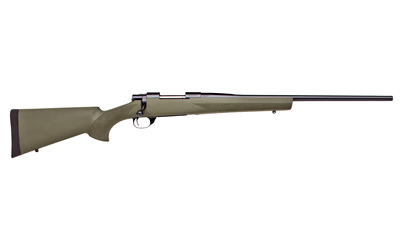 Bolt-action rifle with synthetic stock on white background