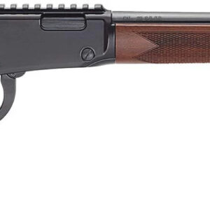 Lever-action rifle with wooden stock and long barrel