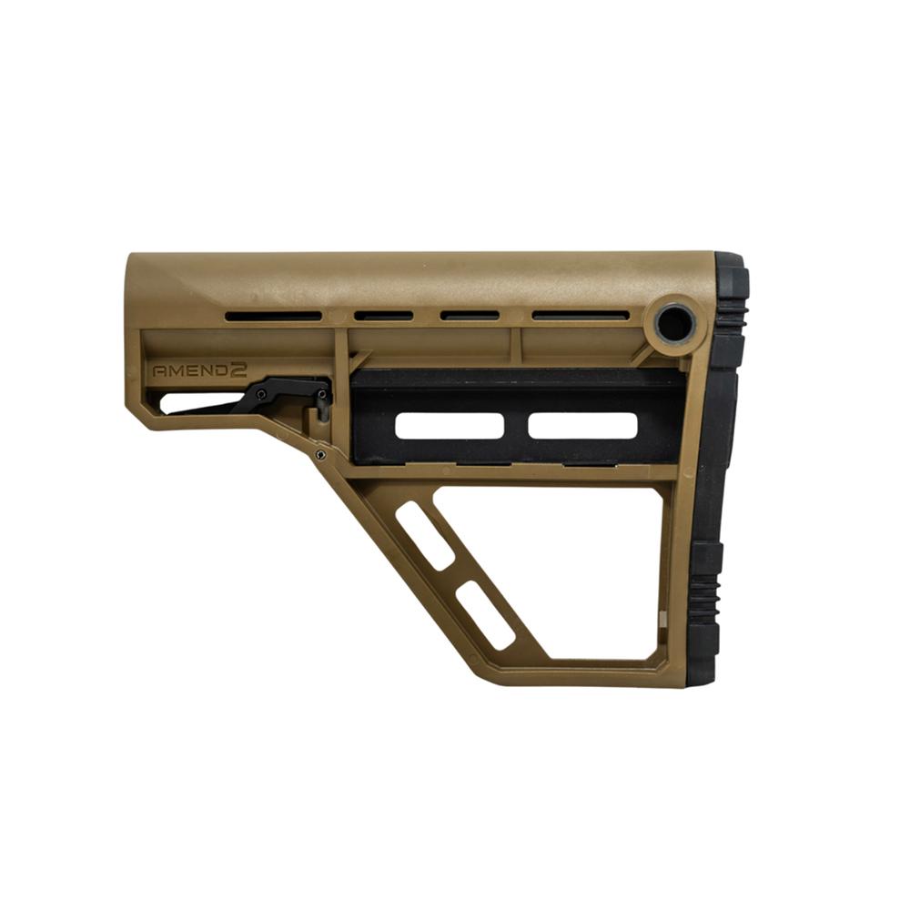 Tan adjustable rifle stock on white background