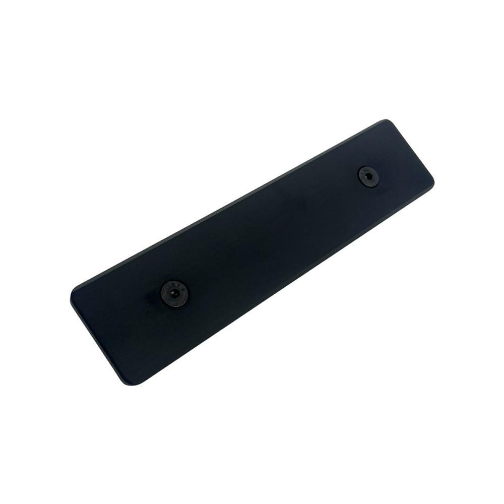 Black rectangular metal mounting plate with screws