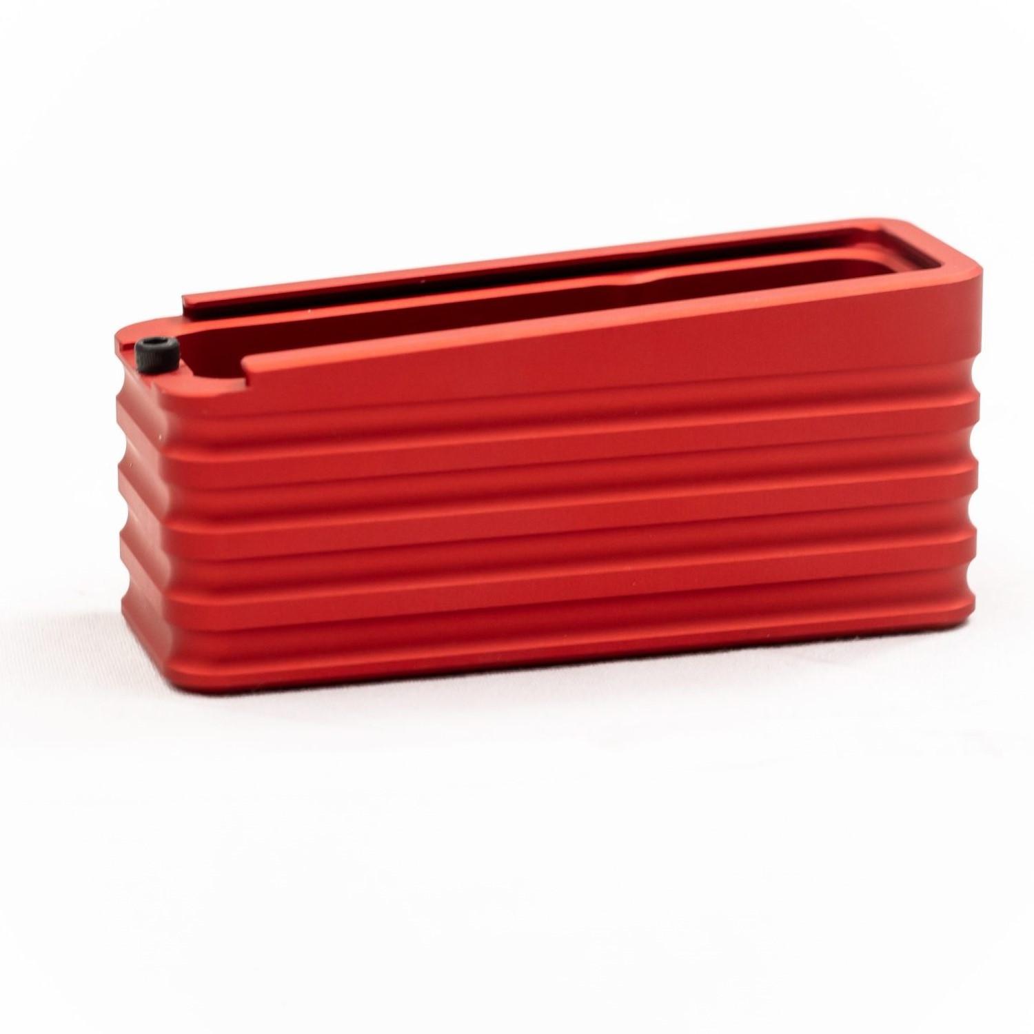 Red anodized aluminum rectangular accessory with top slot