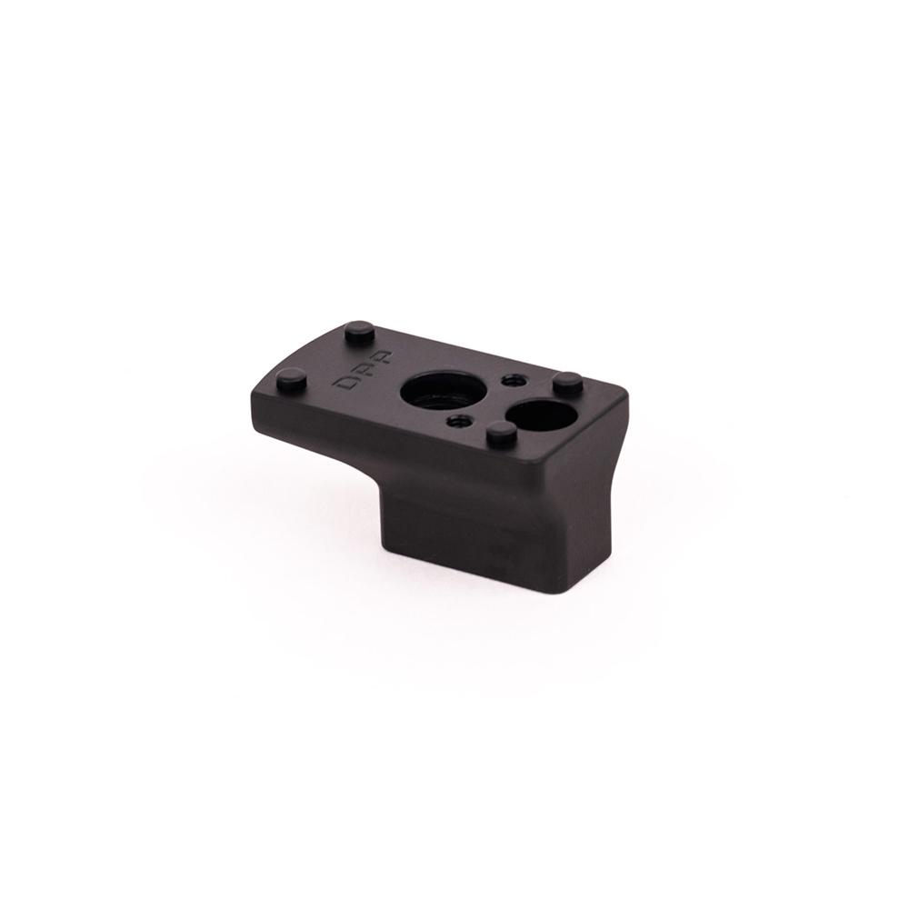 Black machined metal mounting bracket with holes
