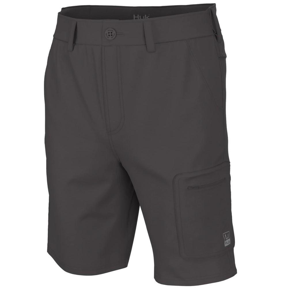 Dark gray men's performance shorts with side pocket
