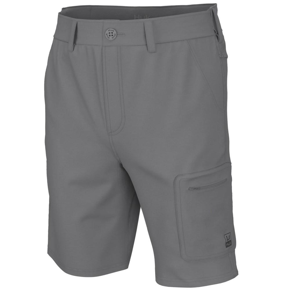 Gray men's cargo shorts with zip pocket