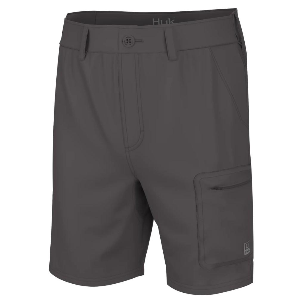 Dark gray men’s performance shorts with zip pocket