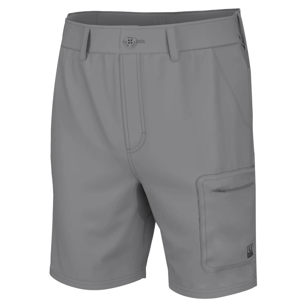 Gray men's cargo shorts with zip pocket