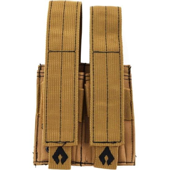 Tan tactical double magazine pouch with straps