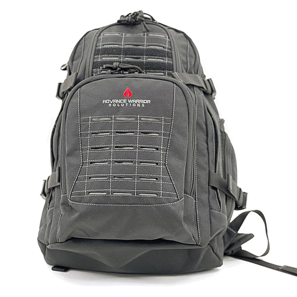 Gray tactical backpack with MOLLE webbing panel