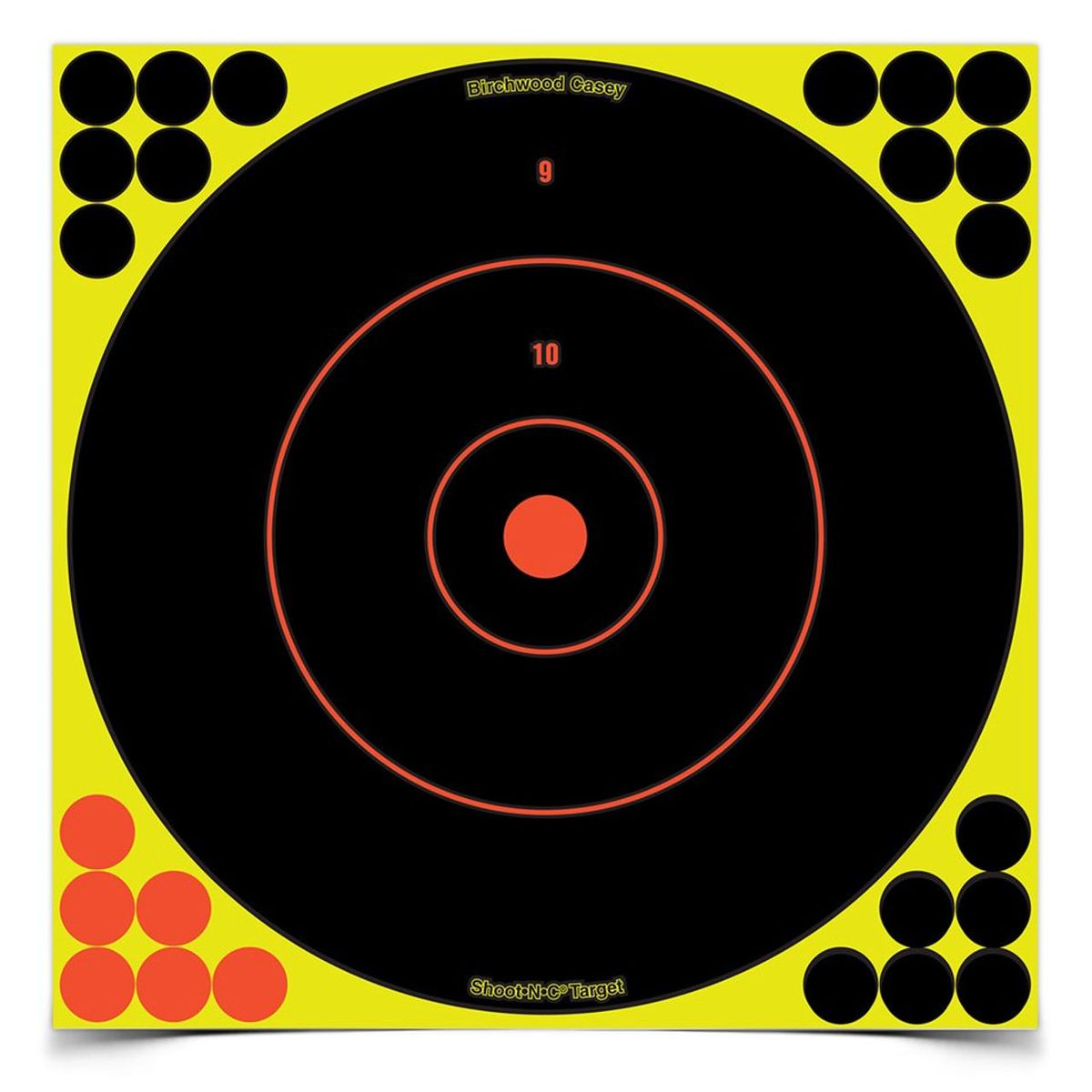 Black and red bullseye shooting target on yellow background