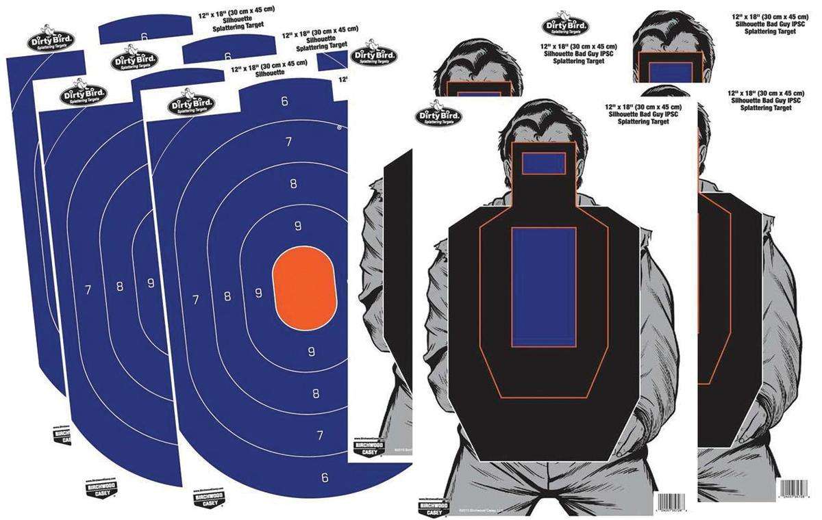 Dirty Bird silhouette splattering shooting targets display