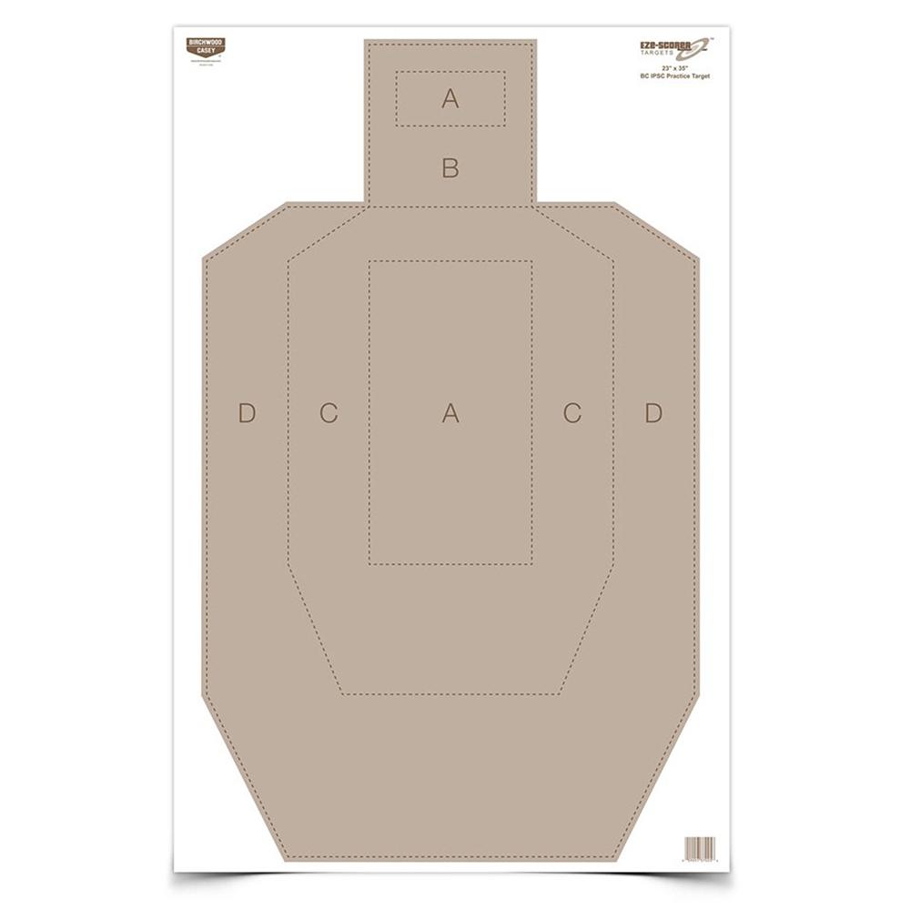 Cardboard silhouette shooting target with labeled scoring zones