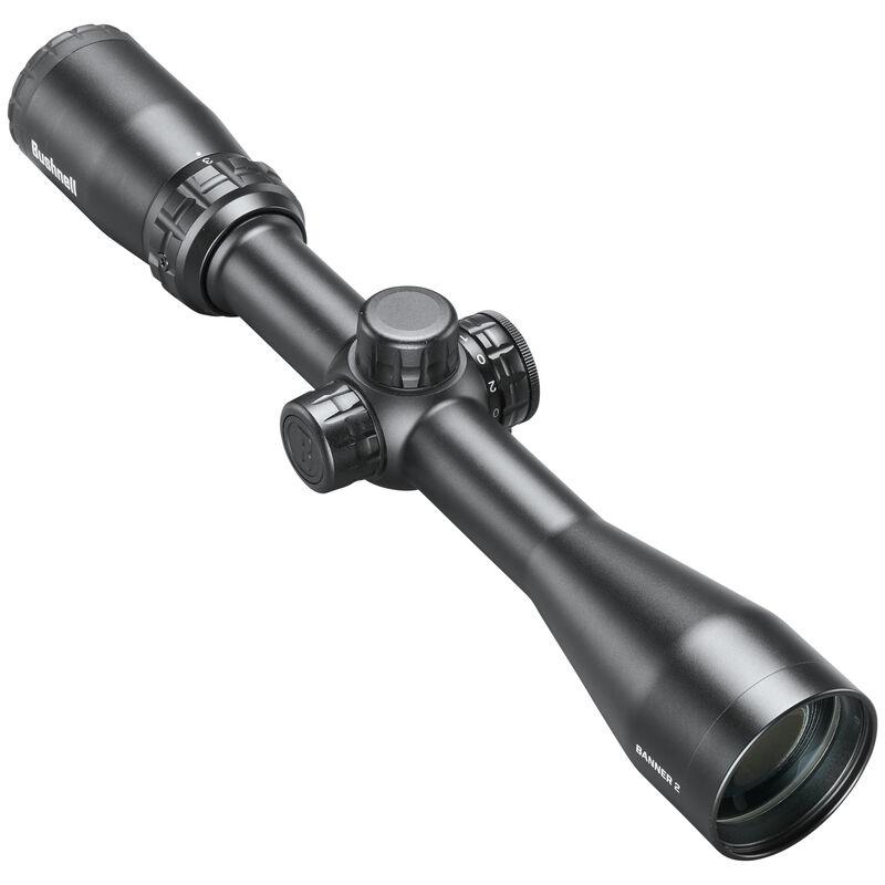 Black Bushnell rifle scope on white background