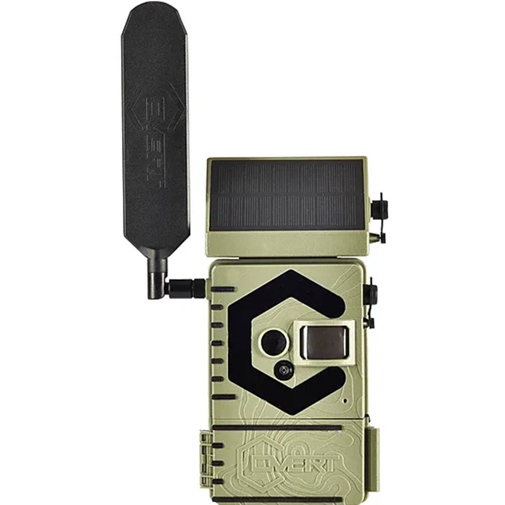 Solar-powered trail camera with external antenna