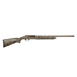 Camouflage semi-automatic hunting shotgun on white background