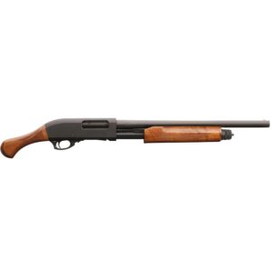 Sawed-off pump-action shotgun with wooden grip