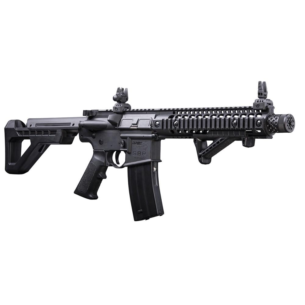 Black AR-15 style rifle on white background
