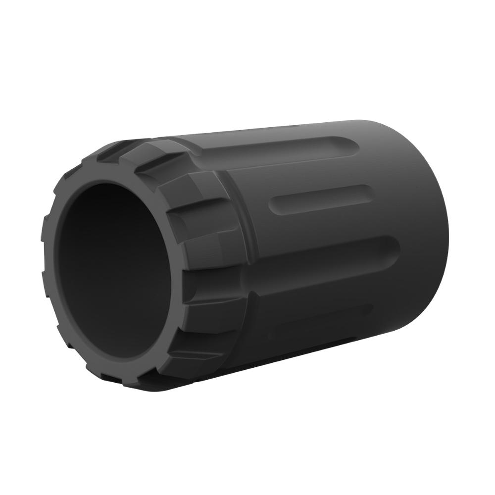 Black cylindrical mechanical coupling sleeve with grooves