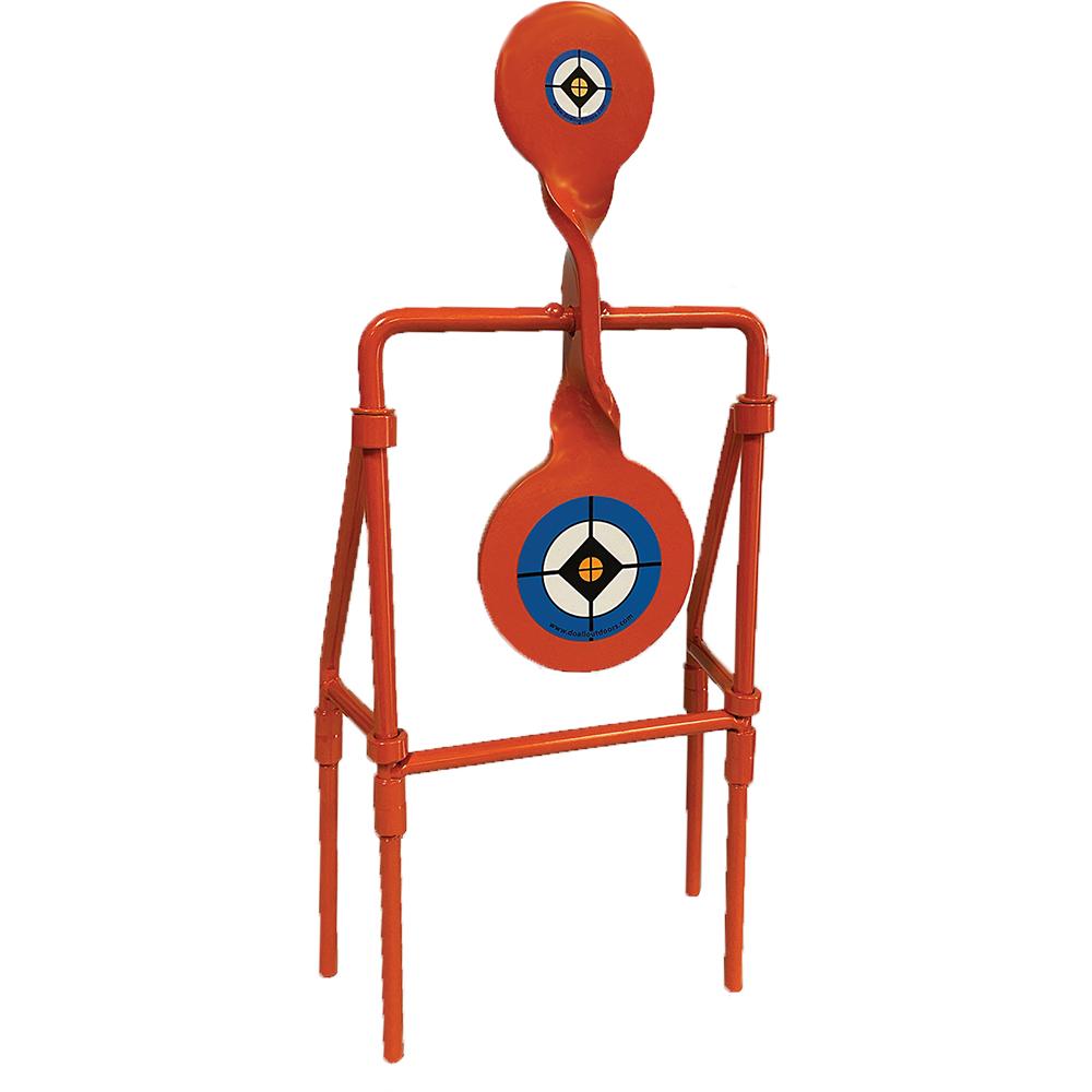 Orange steel shooting target stand with bullseyes