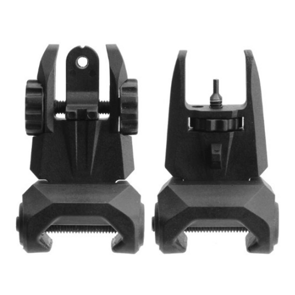 Black flip-up iron sights for rifle