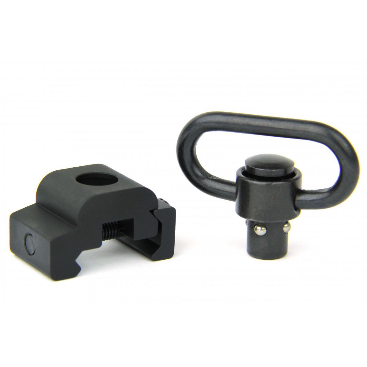 Black metal rail mount and sling swivel