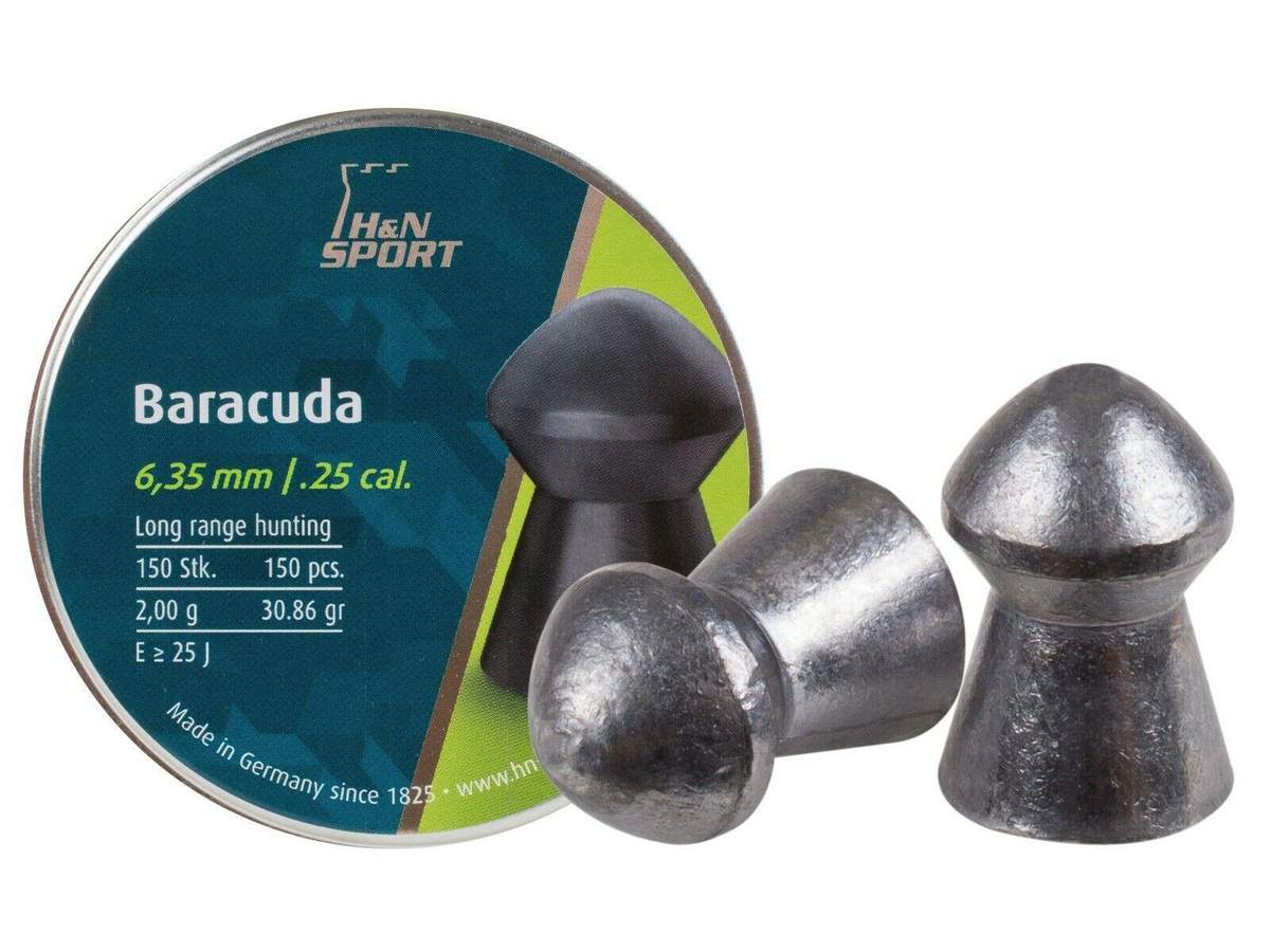 H&N Baracuda .25 cal airgun pellets and tin
