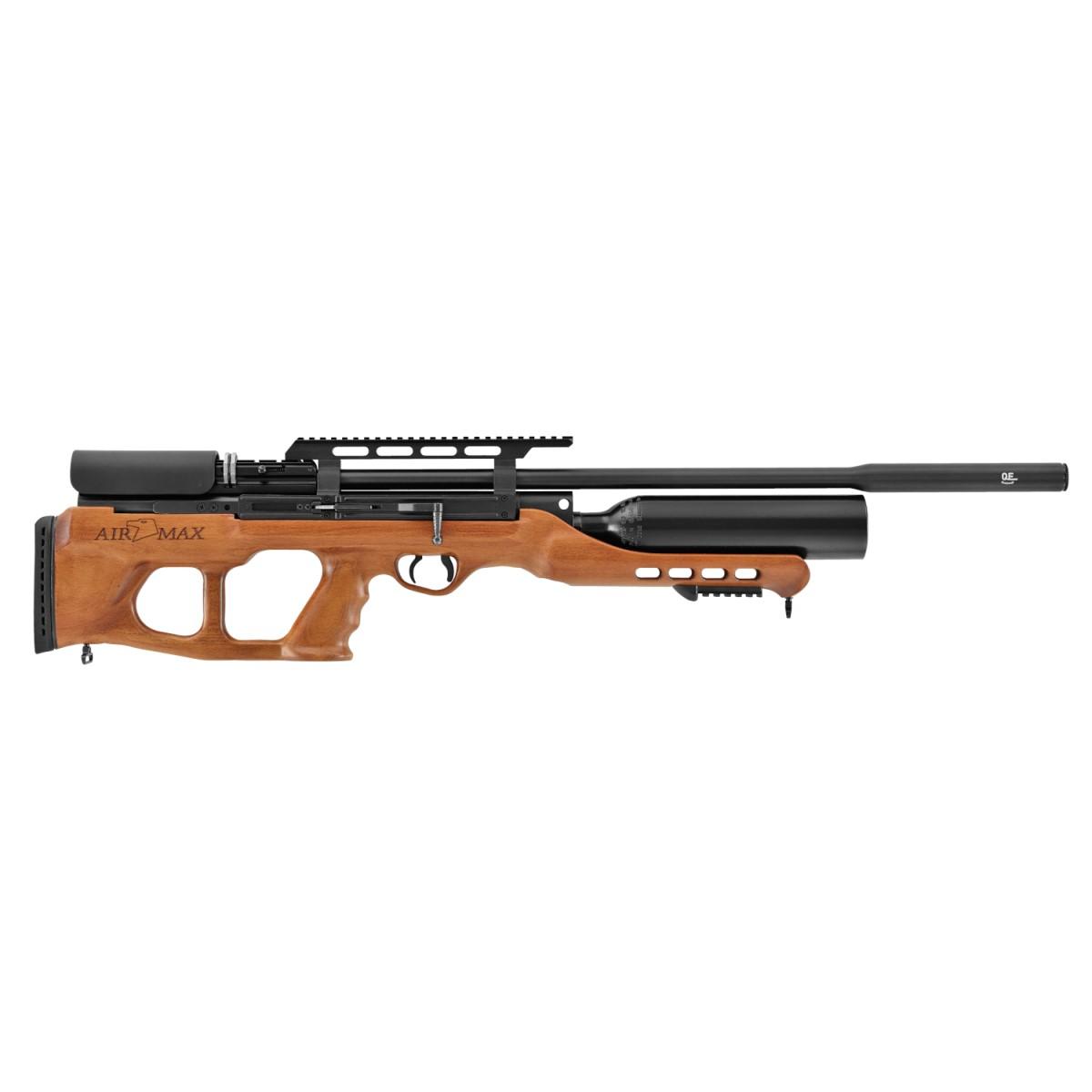 Wooden-stock air rifle with mounted scope rail