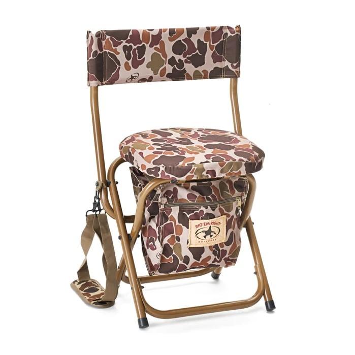 Camouflage folding hunting chair with attached cooler bag